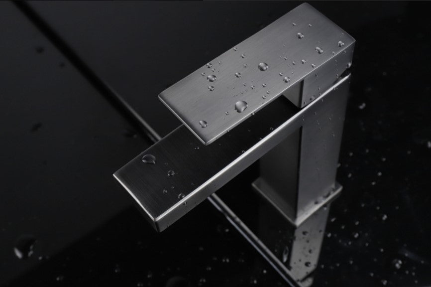 Lexora Monte Stainless Steel Single Hole Bathroom Faucet, Gun Matte Finish