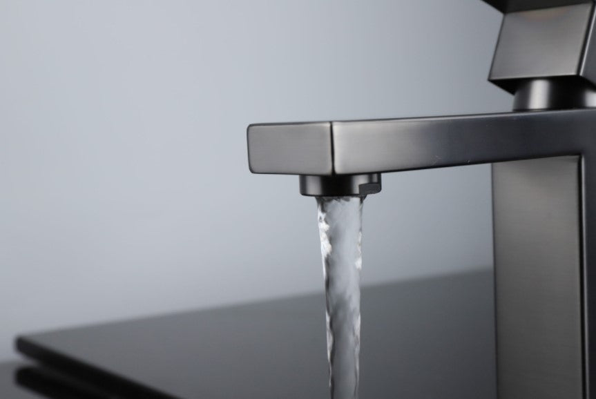 Lexora Monte Stainless Steel Single Hole Bathroom Faucet, Gun Matte Finish