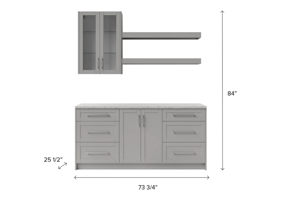 Home Bar 7 Piece Cabinet Set with Shelves and Drawer Cabinets - 24 Inch