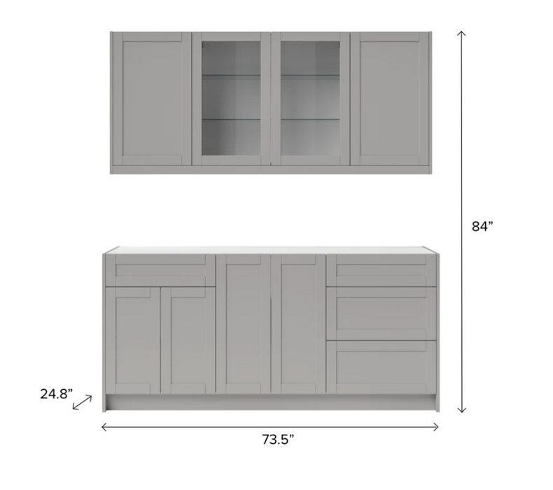 NewAge Products  Home Bar 6 Piece Cabinet Set with Glass Door and Drawer Cabinet - 24 Inch 86270