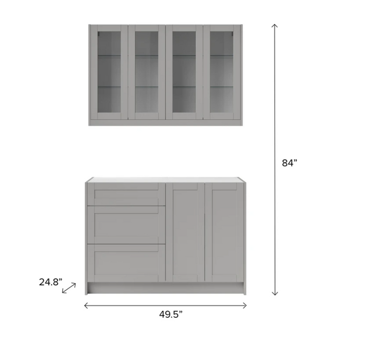 NewAge Home Bar 4 Piece Cabinet Set with Glass Door and Drawer Cabinet - 24 Inch 86268