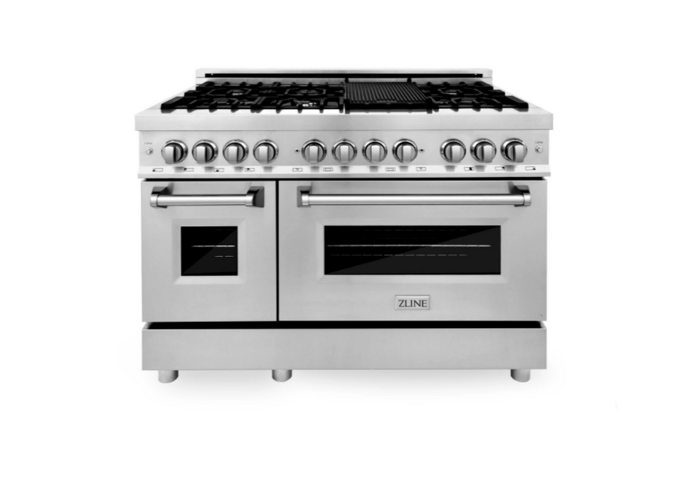 ZLINE Bundle 48" Kitchen Package with Stainless Steel Dual Fuel Range, Convertible Vent Range Hood and Tall Tub Dishwasher (3KP-RARH48-DWV)