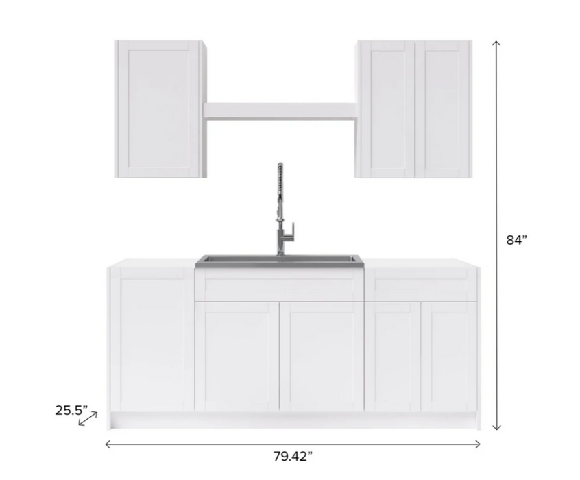 Home Laundry Room 8 Piece Cabinet Set with Single Drawer Cabinet, Sink, Faucet and Shelf  86753