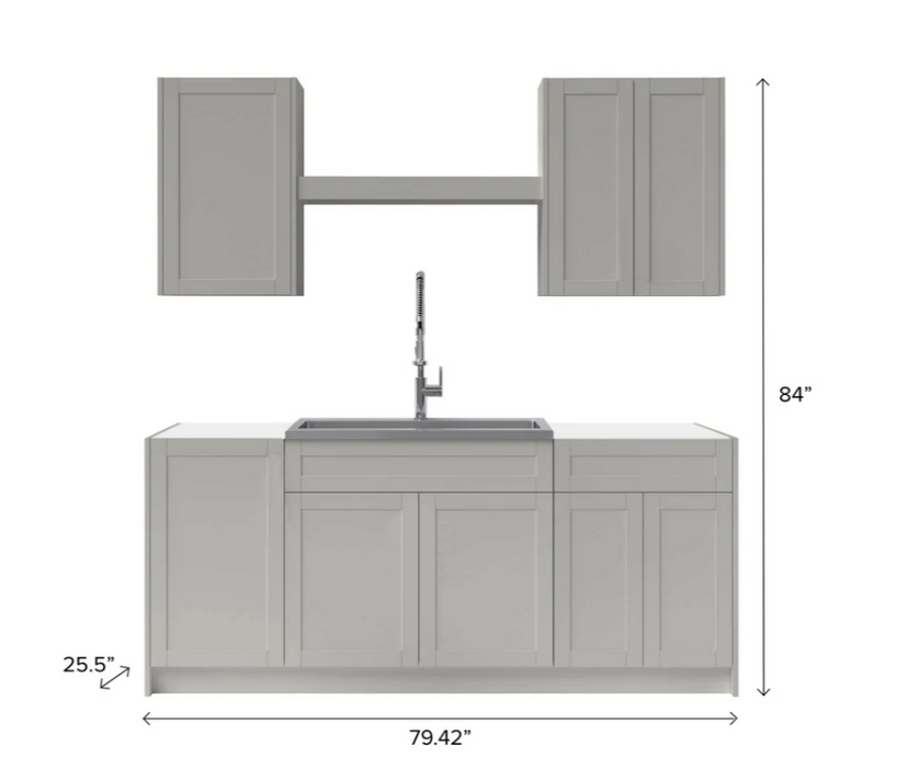 Home Laundry Room 8 Piece Cabinet Set with Single Drawer Cabinet, Sink, Faucet and Shelf  86753