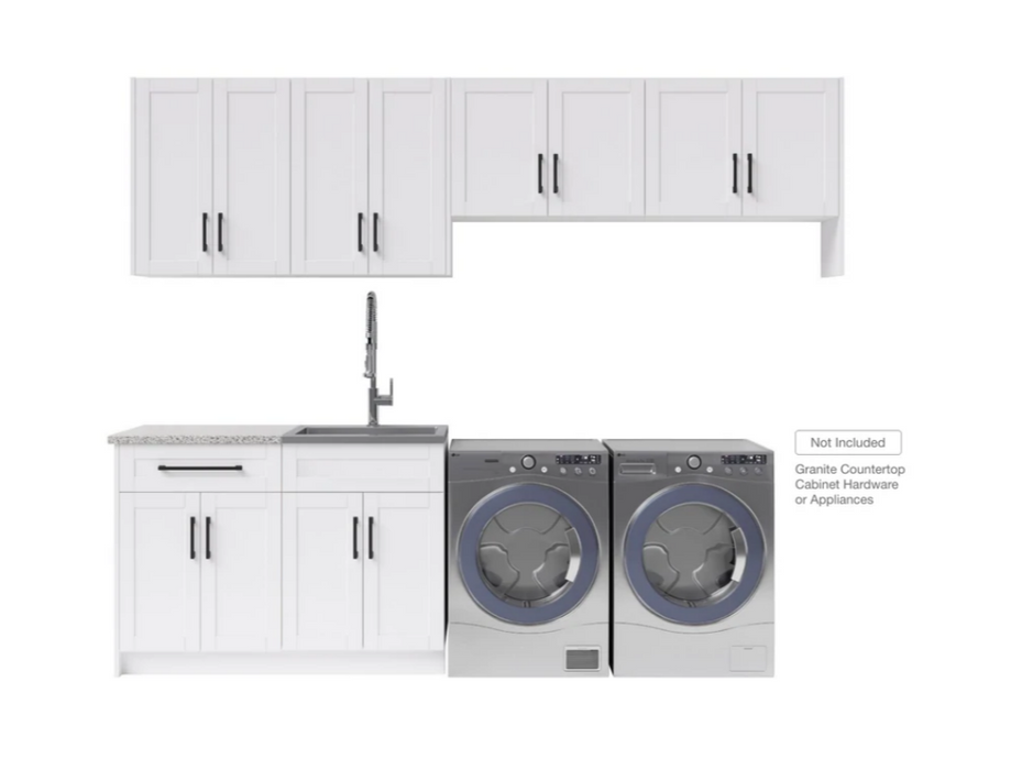 Newage Product Home Laundry Room 8 Piece Cabinet Set with Single Drawer Cabinet, Sink and Faucet 86751