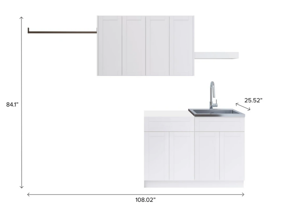 Newage Product Home Laundry Room 7 Piece Cabinet Set with Single Drawer Cabinet, Sink, Faucet and Shelf 86754