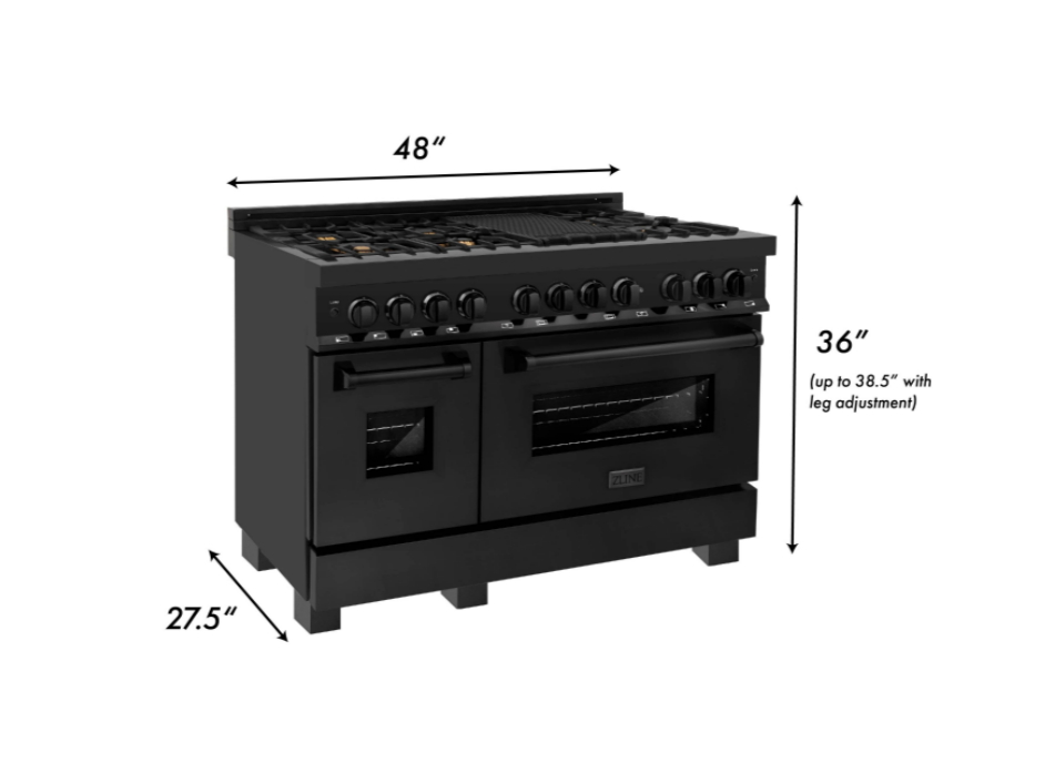 ZLINE Bundle 48" Kitchen Package with Black Stainless Steel Dual Fuel Range, Convertible Vent Range Hood and Dishwasher (3KP-RABRH48-DW)