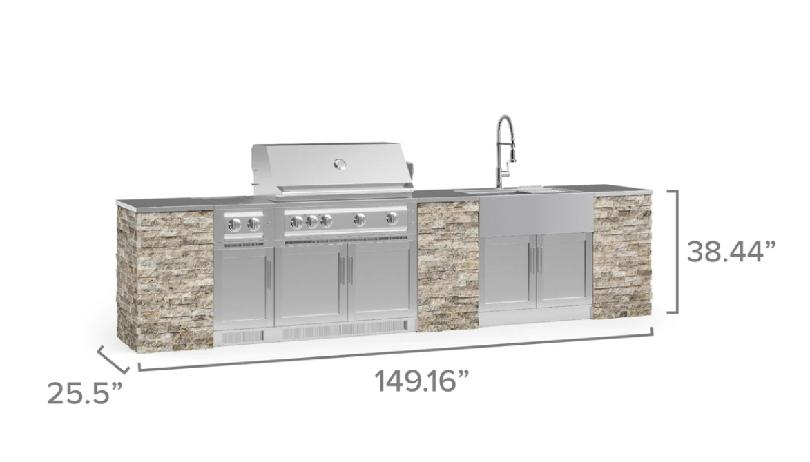 NEWAGE Outdoor Kitchen Signature Series 13 Piece Cabinet Set With Side Burner and Grill