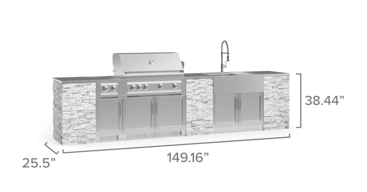 NEWAGE Outdoor Kitchen Signature Series 13 Piece Cabinet Set With Side Burner and Grill
