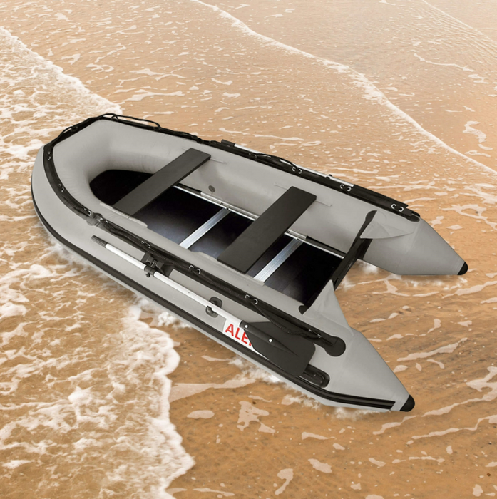 Inflatable Sport Boat with Wood Floor - 10.5 Feet - Black - ALEKO
