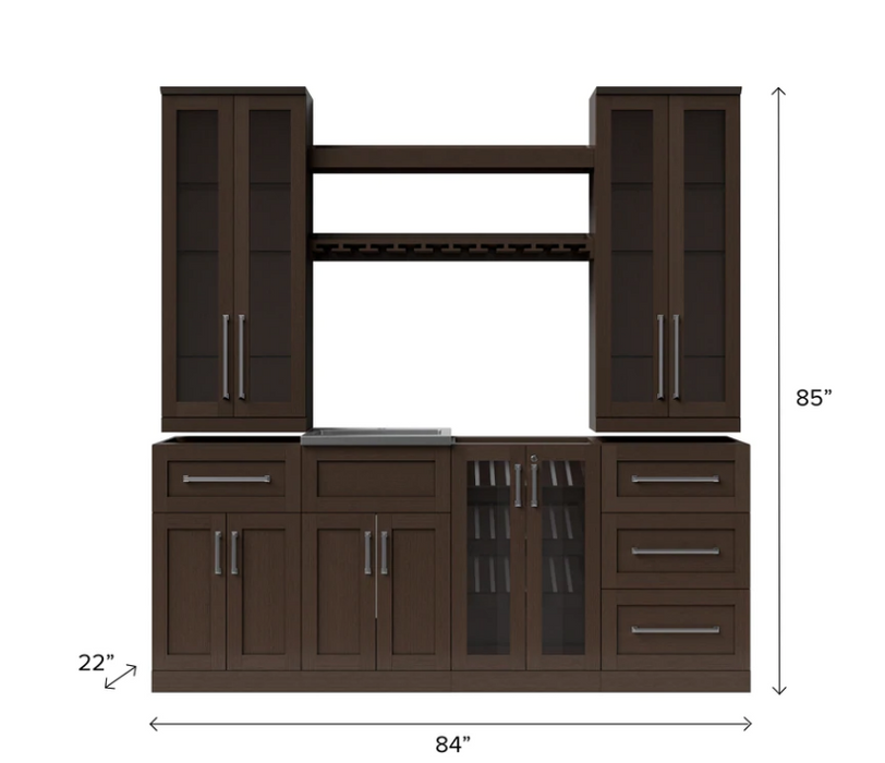 NewAge Products Home Wet Bar 9 Piece Bar Cabinet Set - 21 Inch 62675 Beverage Bar Cabinetry with Wine Rack Cabinet