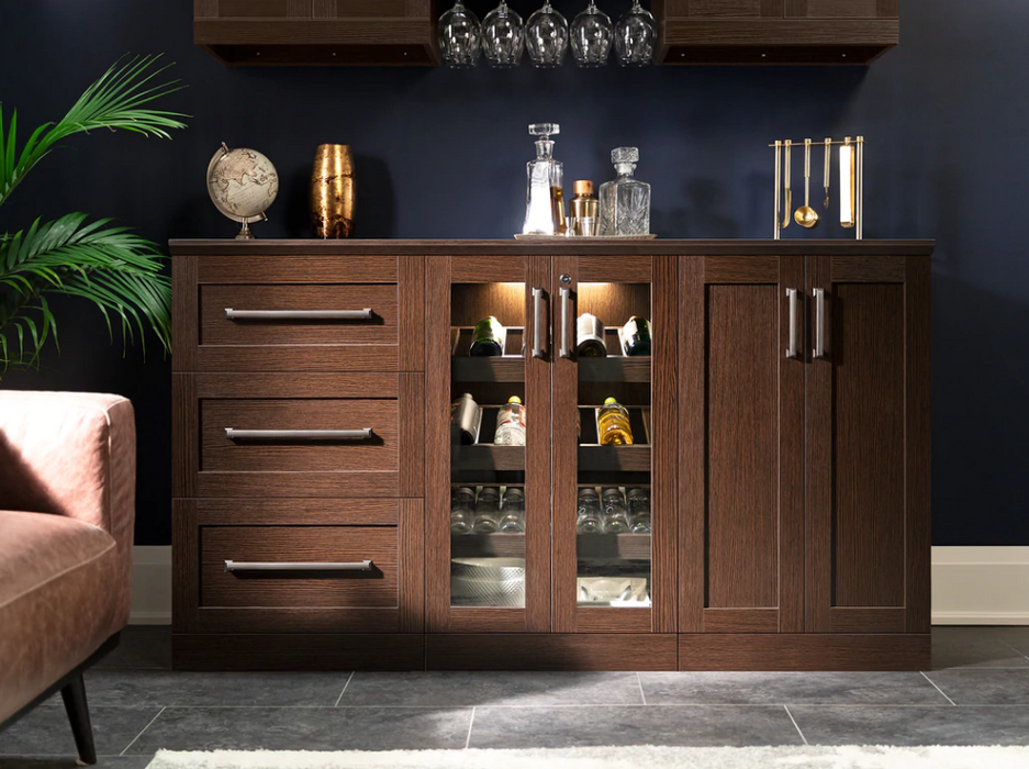 NewAge Products Home Wet Bar 9 Piece Bar Cabinet Set - 21 Inch 62675 Beverage Bar Cabinetry with Wine Rack Cabinet