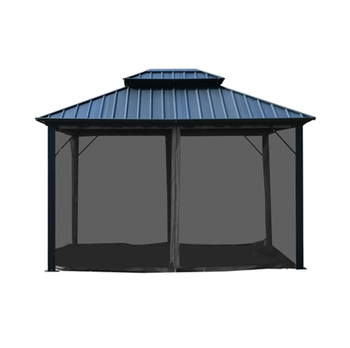 ALEKO Double Roof Aluminum and Steel Hardtop Gazebo with Mosquito Net - 12 x 10 Feet - Black