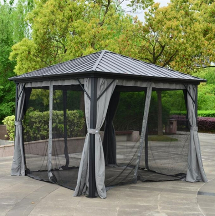 ALEKO Aluminum and Steel Hardtop Gazebo with Mosquito Net and Curtain - 10 x 10 Feet - Black