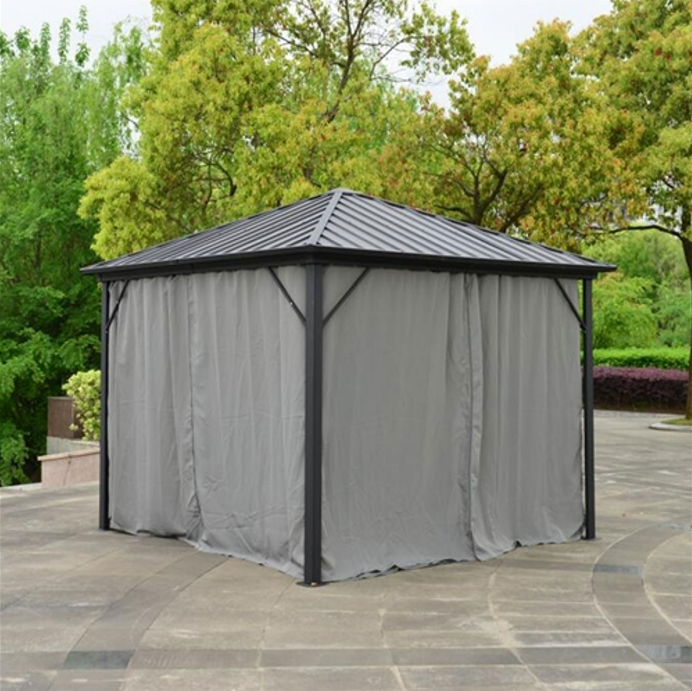 ALEKO Aluminum and Steel Hardtop Gazebo with Mosquito Net and Curtain - 10 x 10 Feet - Black