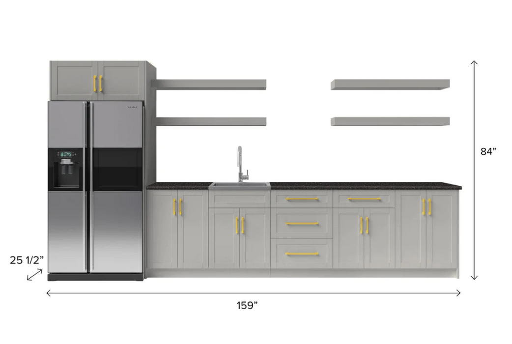 NewAge Home Kitchen 14 Piece Cabinet Set with Granite Countertops, Sink and Shelves 86945