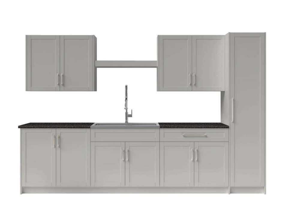 NewAge Home Laundry Room 11 Piece Cabinet Set with Granite Countertops Centered Shelf, Sink and Faucet 86930