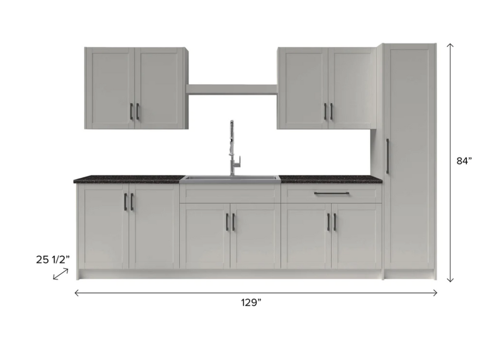 NewAge Home Laundry Room 11 Piece Cabinet Set with Granite Countertops Centered Shelf, Sink and Faucet 86930