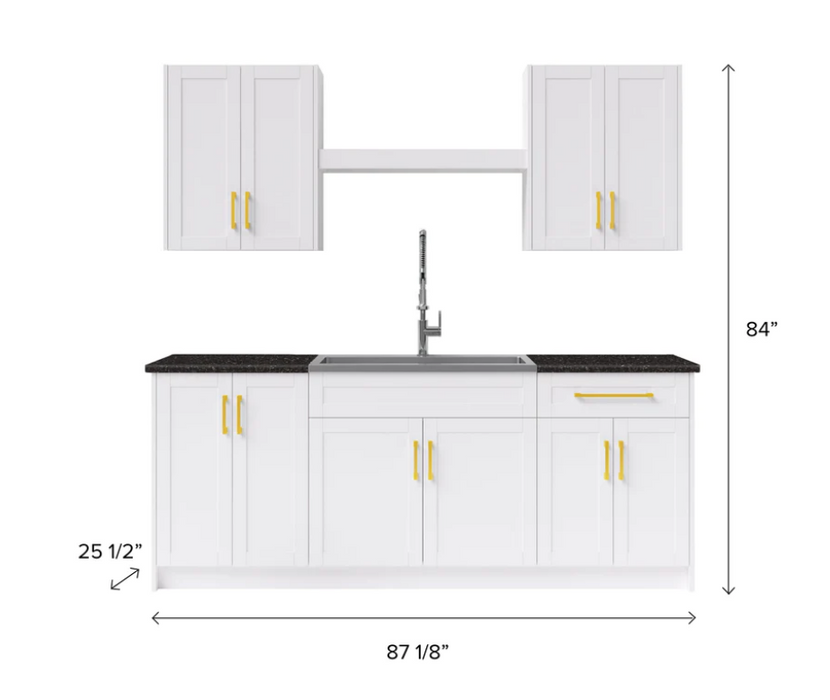NewAge Home Laundry Room 10 Piece Cabinet Set with Granite Countertops, Centered Shelf and Sink 86876