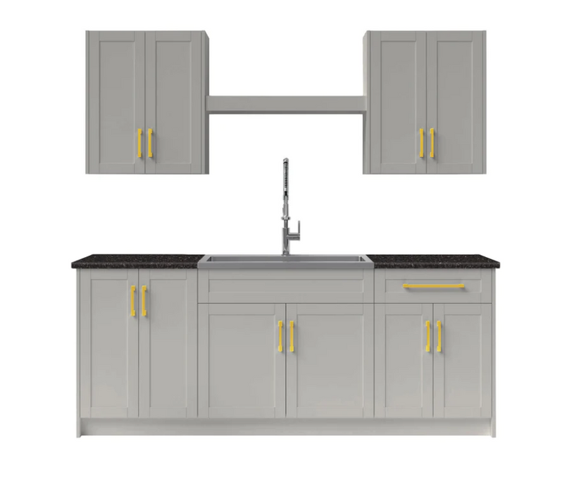 NewAge Home Laundry Room 10 Piece Cabinet Set with Granite Countertops, Centered Shelf and Sink 86876