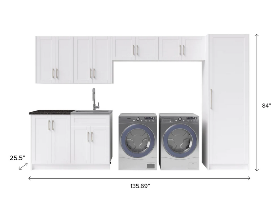 NewAge Home Laundry Room 10 Piece Cabinet Set with Pantry Cabinet, 24 in. Sink and Faucet 86855