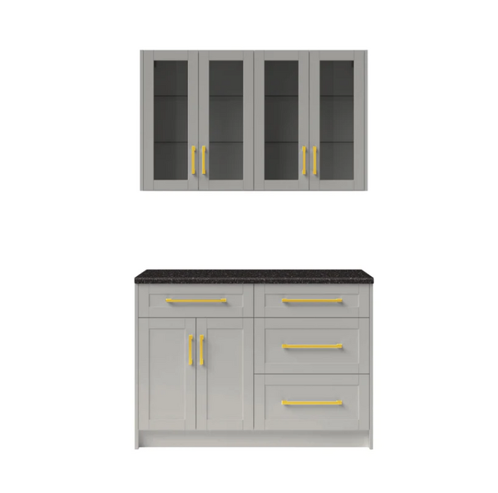 NewAge Home Bar 5 Piece Cabinet Set with Granite Countertop and Glass Doors - 24 Inch 86936