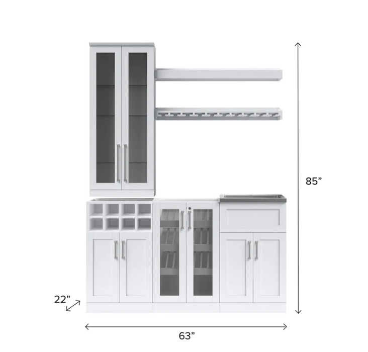 NewAge Home Wet Bar 7 Piece Bar Cabinet Set - 21 Inch 62661 Beverage Bar Cabinetry with Wine Rack Cabinet