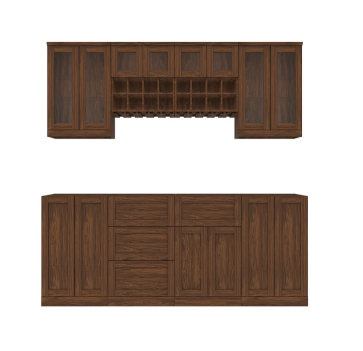 NewAge Home Bar 8 Piece Cabinet Set with Wall Racks and Wall Cabinets - 21 in. 64874