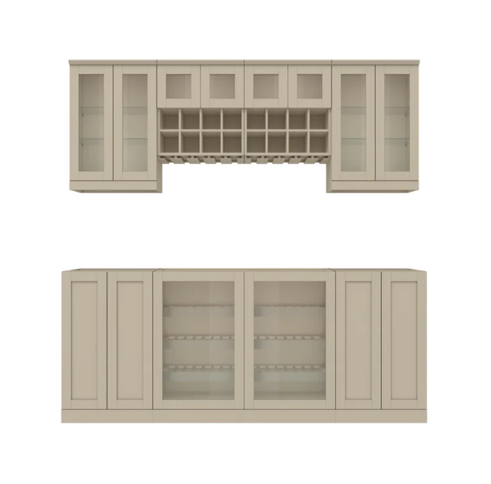 NewAge Home Bar 7 Piece Cabinet Set with Wide Display, Two Door and Wall Cabinets - 21 in. 64889