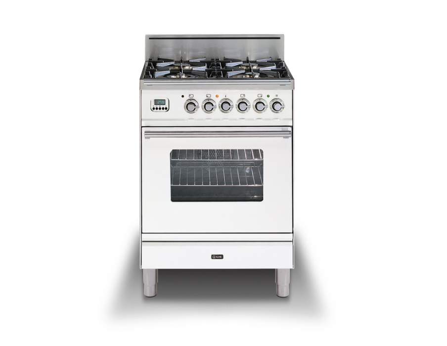 ILVEUSA Professional Plus 24 Inch Gas Freestanding Range in White with Chrome Trim