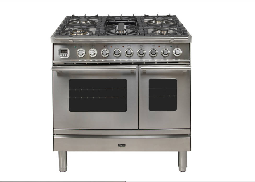 ILVEUSA Professional Plus 36 Inch Dual Fuel Freestanding Range in Stainless Steel with Chrome Trim