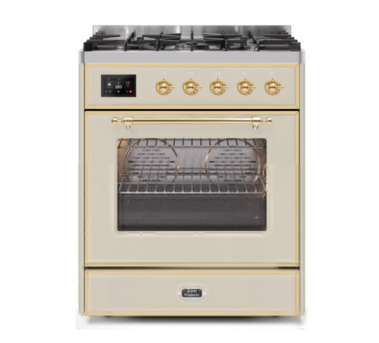 ILVEUSA Majestic II 30 Inch Dual Fuel Freestanding Range with Removable Triple Layer Glass Door