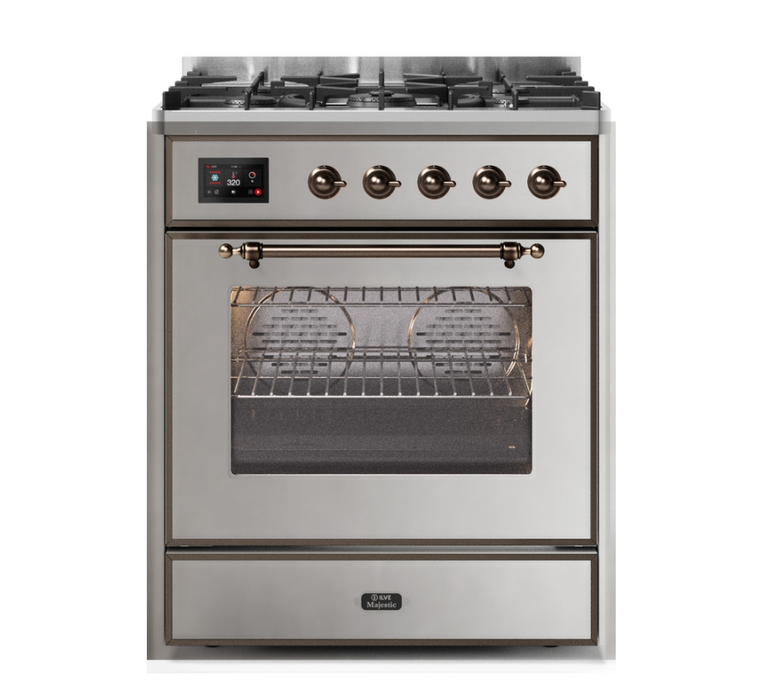 ILVEUSA Majestic II 30 Inch Dual Fuel Freestanding Range with Removable Triple Layer Glass Door