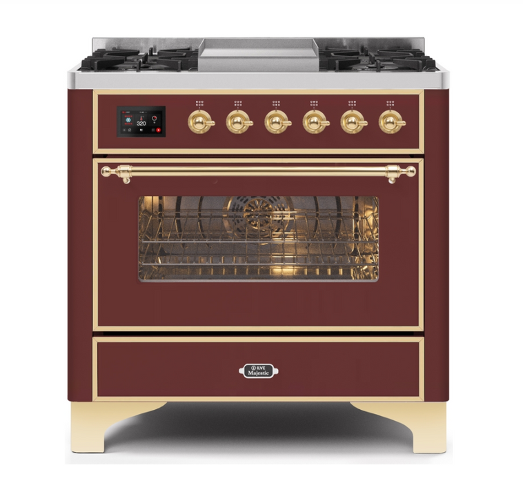 ILVEUSA Majestic II 36 Inch Dual Fuel Freestanding Range with Glass Door & Griddle Included