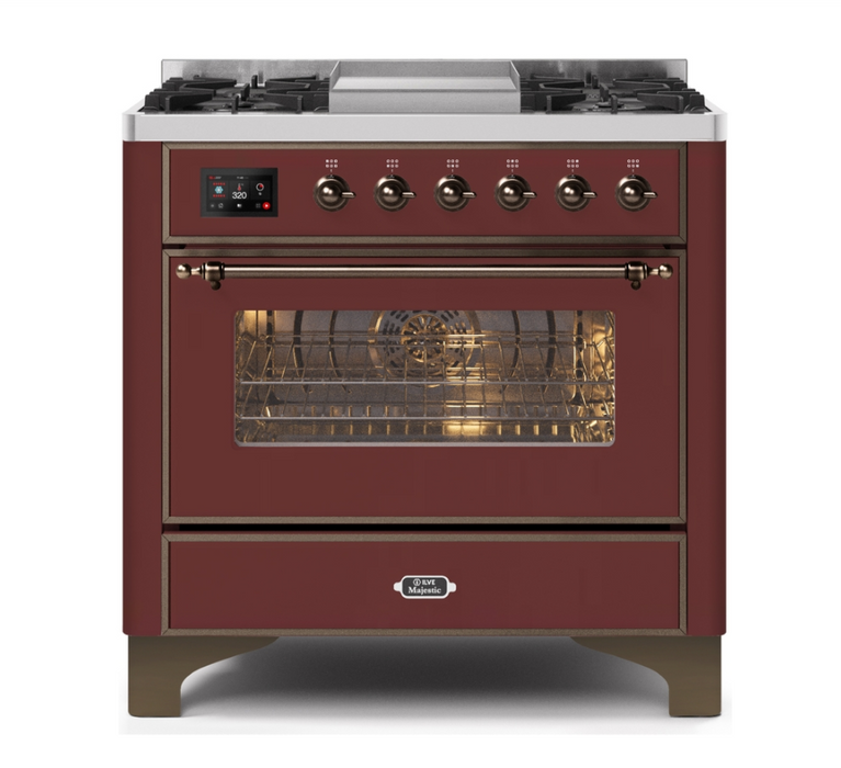 ILVEUSA Majestic II 36 Inch Dual Fuel Freestanding Range with Glass Door & Griddle Included