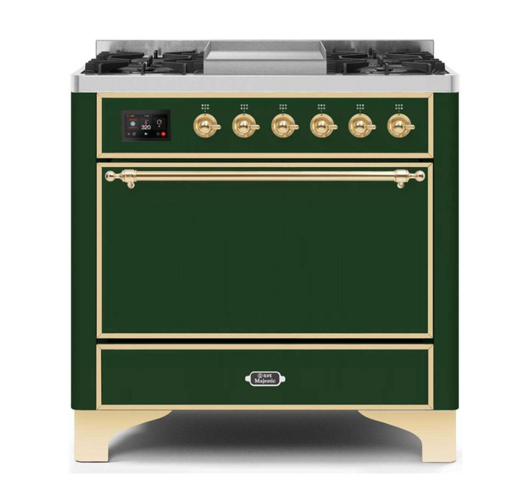 ILVEUSA Majestic II 36 Inch Dual Fuel Freestanding Range with Solid Door & Griddle Included