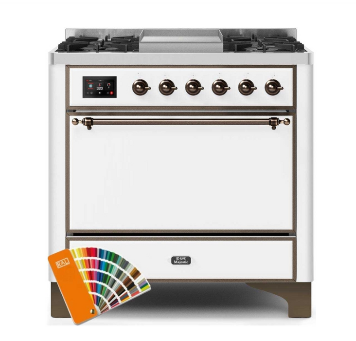 ILVEUSA Majestic II 36 Inch Dual Fuel Freestanding Range with Solid Door & Griddle Included