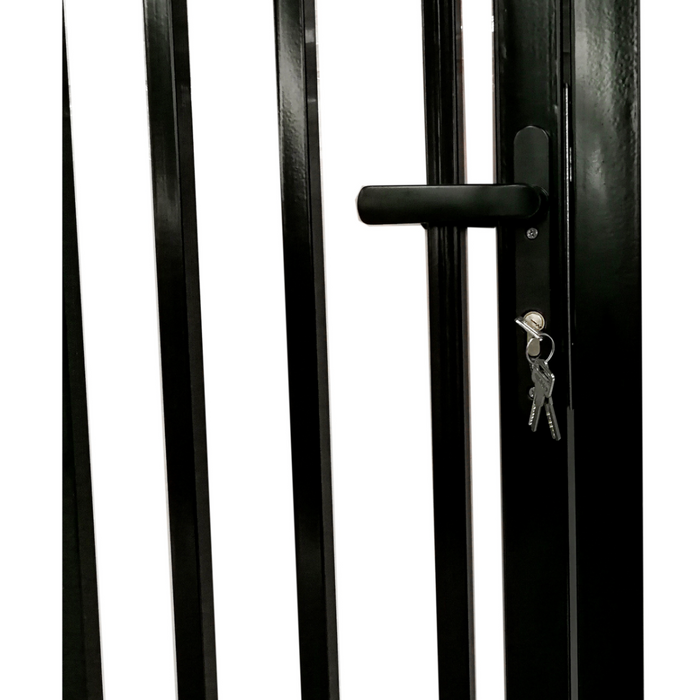 Aleko Steel Dual Swing Driveway Gate With Built-In Pedestrian Door- Vienna Style 14 x 7 Feet