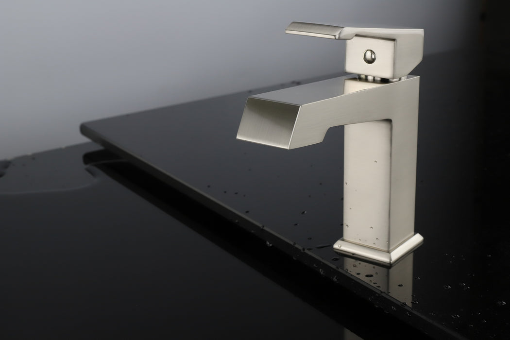 Lexora Labaro Brass Single Hole Bathroom Faucet, Brushed Nickel Finish