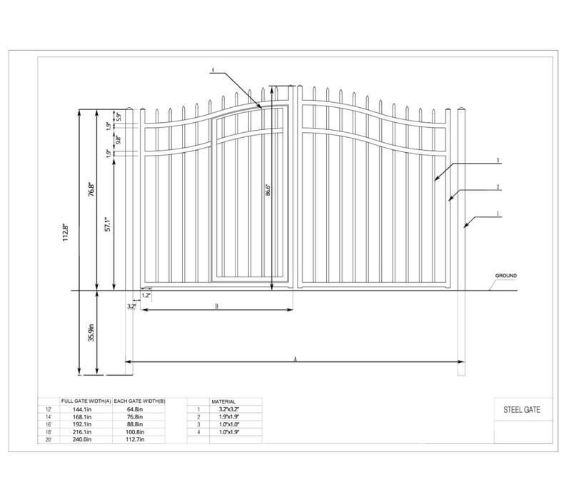 Aleko Steel Dual Swing Driveway Gate With Built-In Pedestrian Door- Vienna Style 18 x 7 Feet