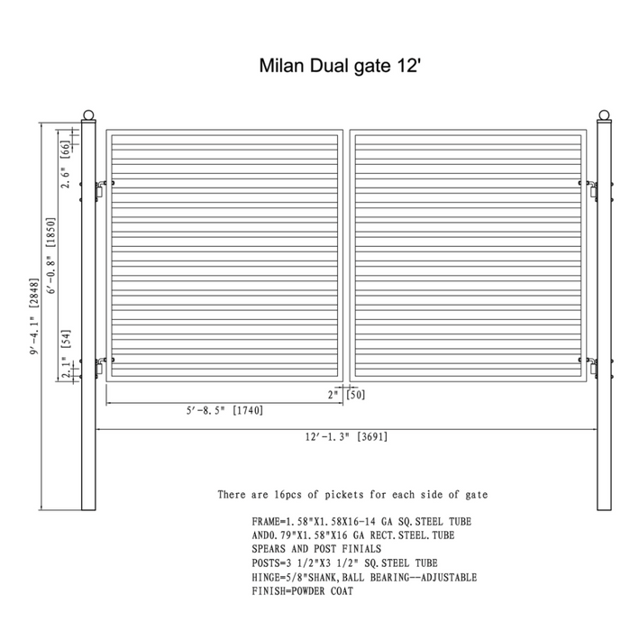Aleko Steel Dual Swing Driveway Gate - Milan Style 12 x 6 Feet