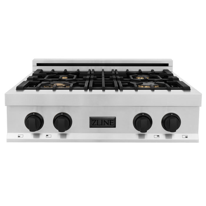 ZLINE Autograph Edition 30" Porcelain Rangetop with 4 Gas Burners in Stainless Steel and Matte Black Accents (RTZ-30-MB)