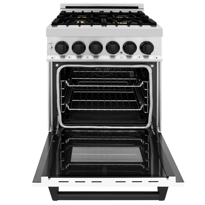ZLINE Autograph Edition 24" 2.8 cu. ft. Dual Fuel Range with Gas Stove and Electric Oven in Stainless Steel with White Matte Door and Matte Black Accents (RAZ-WM-24-MB)