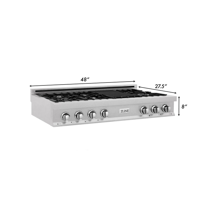 ZLINE 48" Porcelain Gas Stovetop in DuraSnow® Stainless Steel with 7 Gas Burners and Griddle (RTS-48)